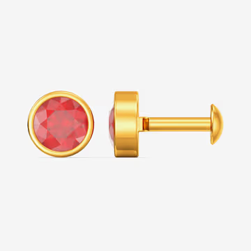 Crimson Glow Gold Stud Earrings