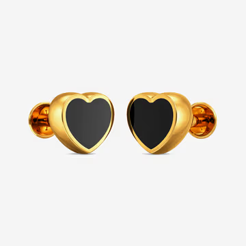 Bold Black Heart Gold Studs